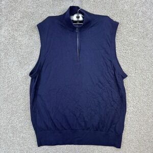 Brooks Brothers Mens XXL Extra Fine Merino Wool Quarter Zip Sweater Vest Blue